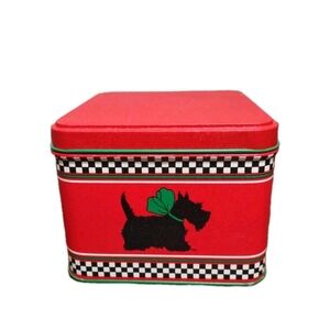 Potpourri Press Scottish Terrier Checkerboard Vtg 1980's Christmas Tin Box USA